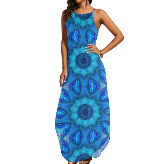 Blue Ocean Kaleidoscope Womens Elegant Sleeveless Party Dress