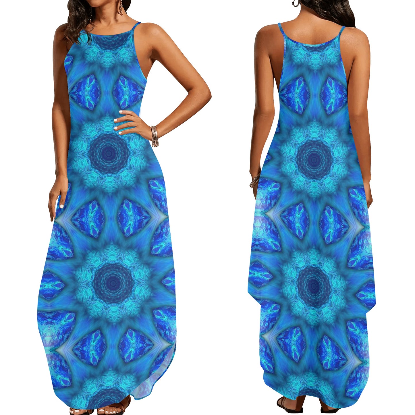 Blue Ocean Kaleidoscope Womens Elegant Sleeveless Party Dress