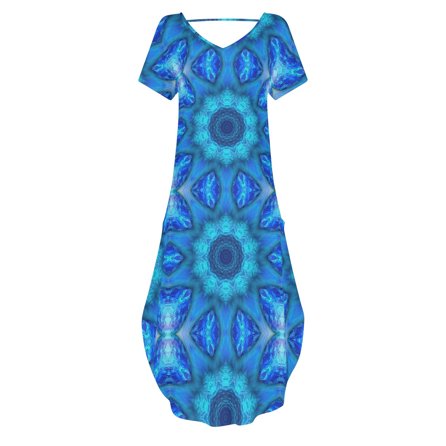 Blue Ocean Kaleidoscope Womens Short Sleeve Long Draped Dress