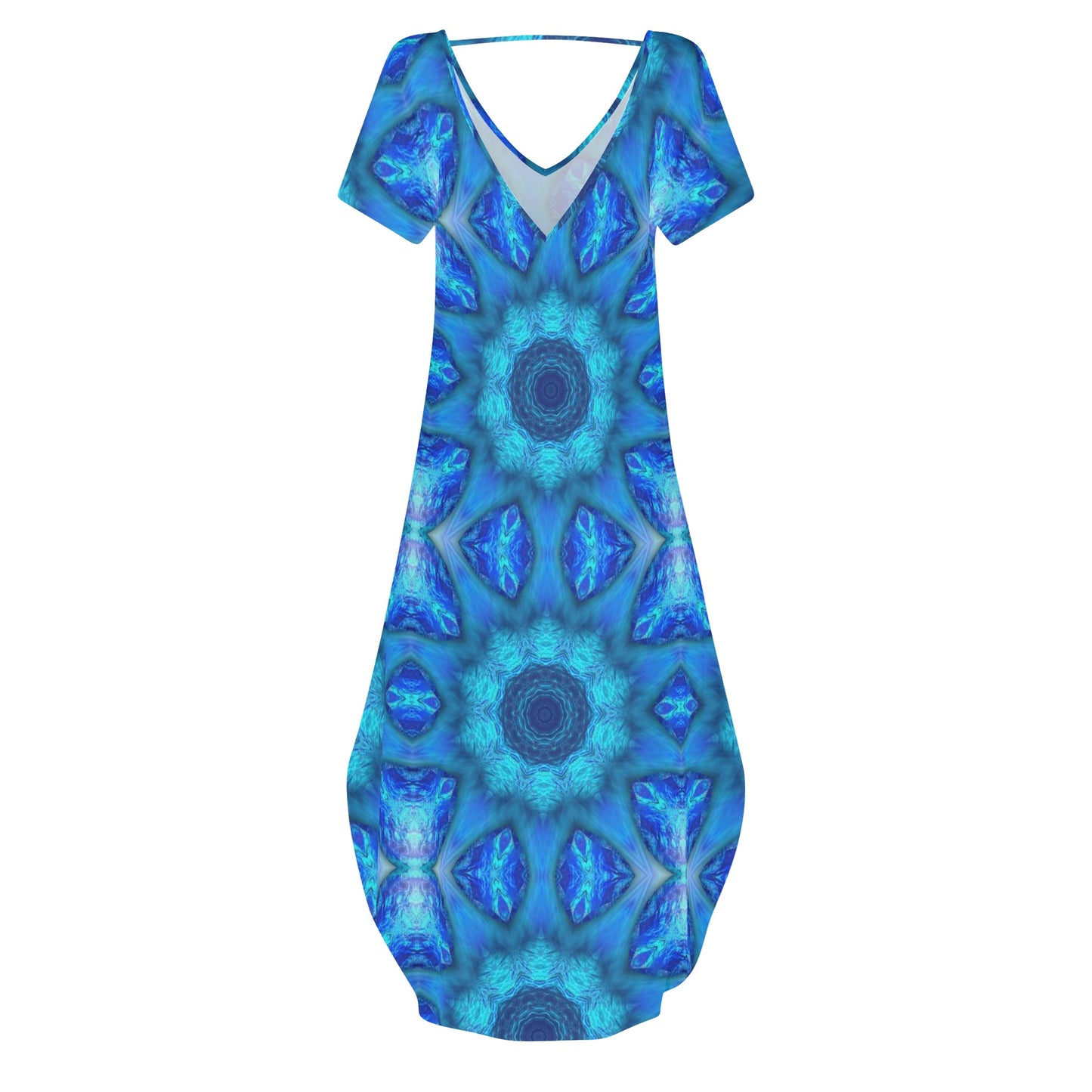 Blue Ocean Kaleidoscope Womens Short Sleeve Long Draped Dress