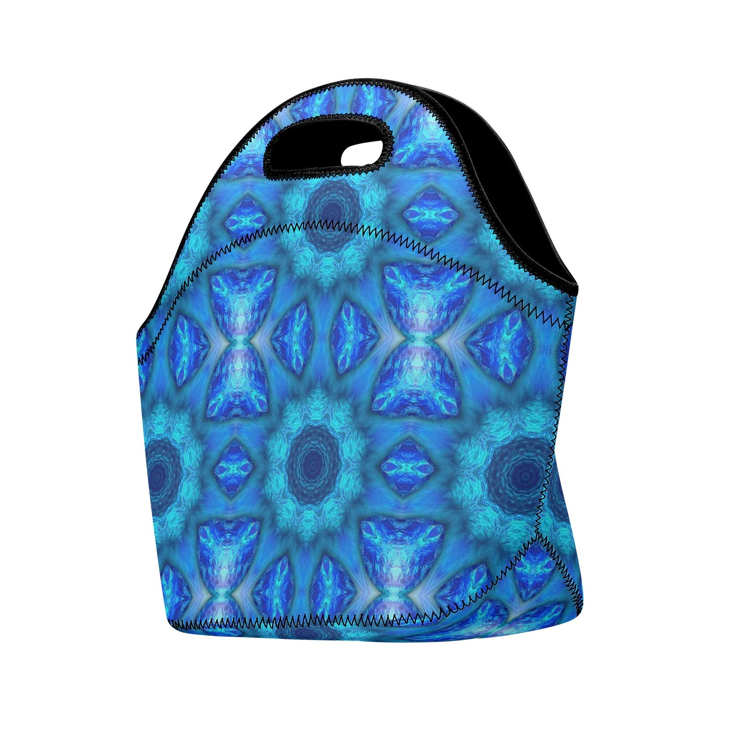 Blue Ocean Kaleidoscope Printed + Embroidered Neoprene Lunch Bag