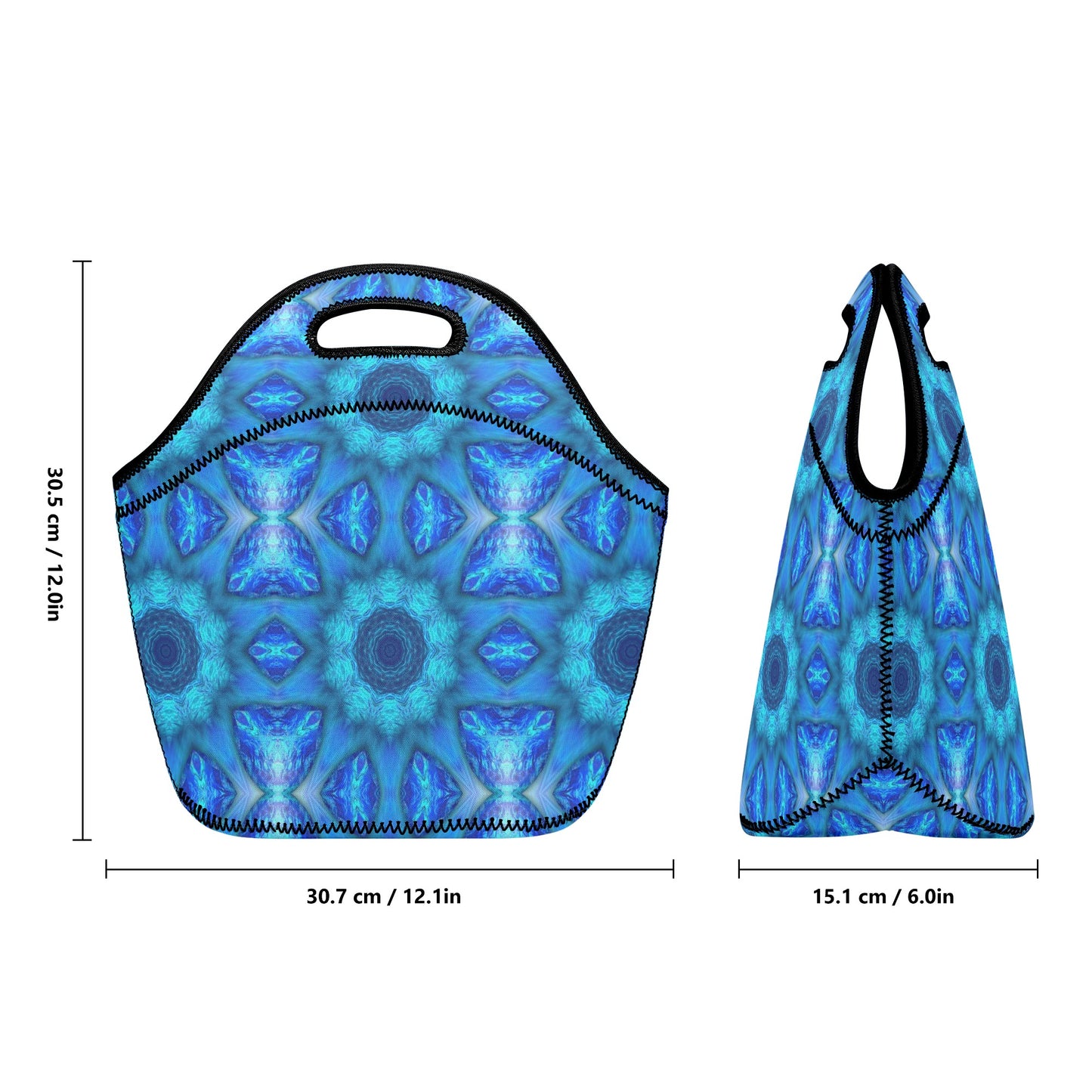 Blue Ocean Kaleidoscope Printed + Embroidered Neoprene Lunch Bag