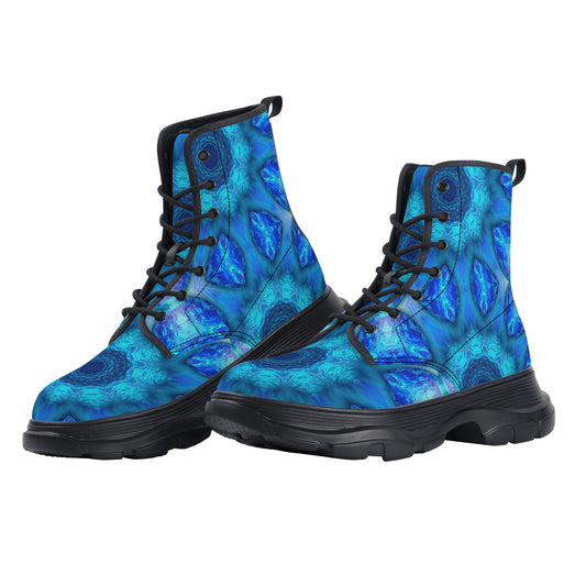 Blue Ocean Kaleidoscope Womens Leather Chunky Boots