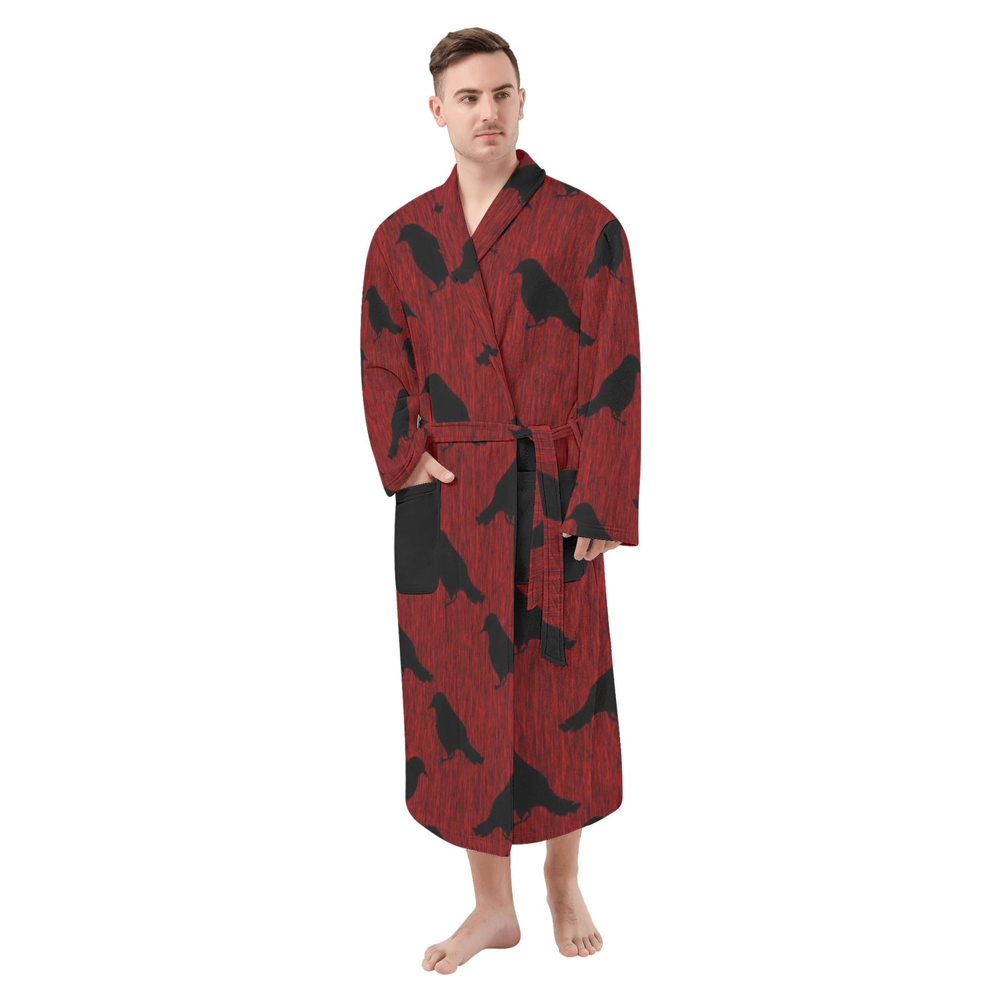 Ravens Pattern Mens Bathrobe