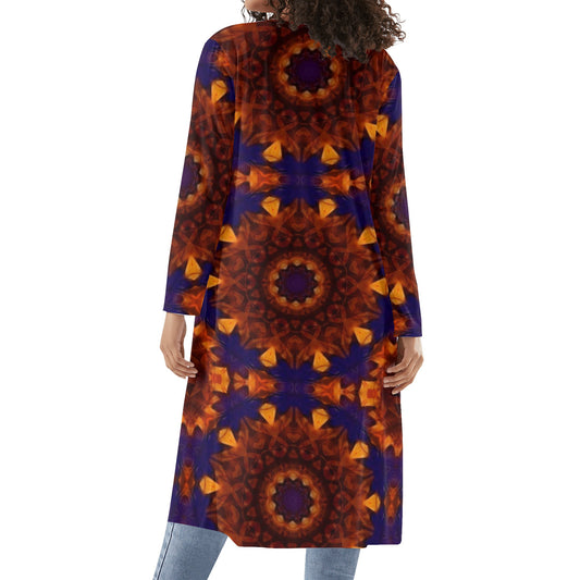 Blue Orange Kaleidoscope Womens Long Sleeve Jacket Cardigan