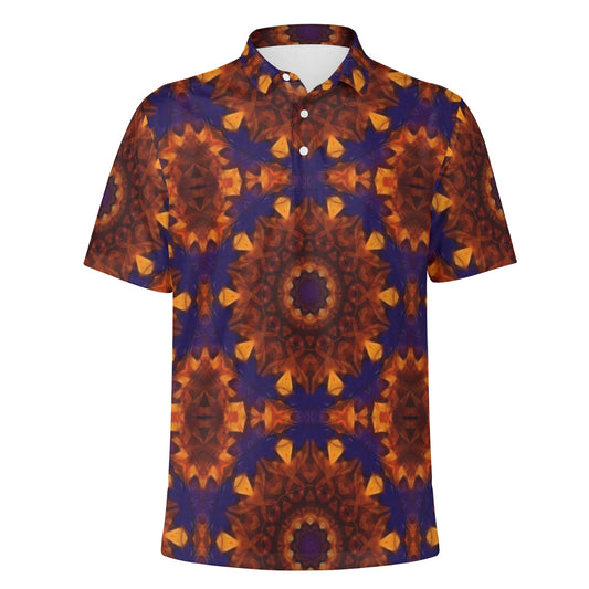 Blue Orange Kaleidoscope Mens All Over Print Polo Shirt