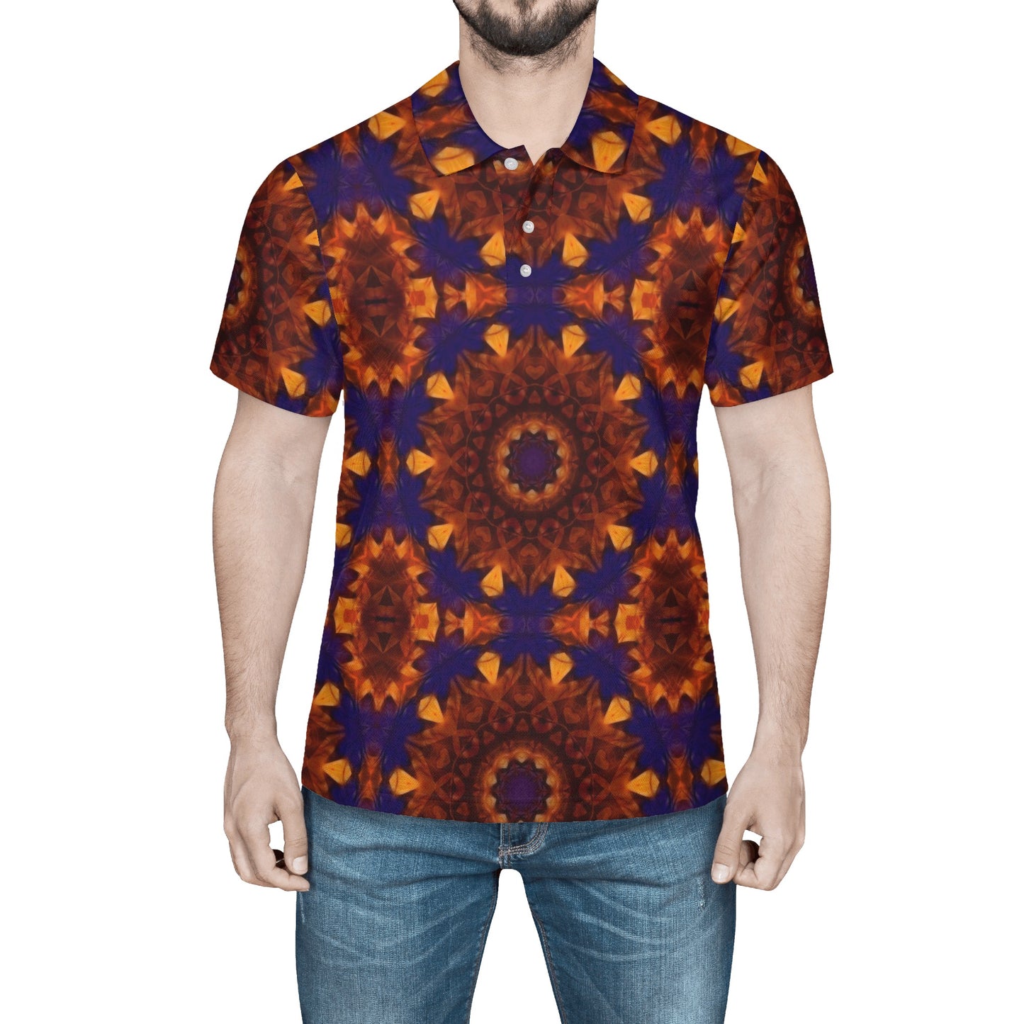 Blue Orange Kaleidoscope Mens All Over Print Polo Shirt