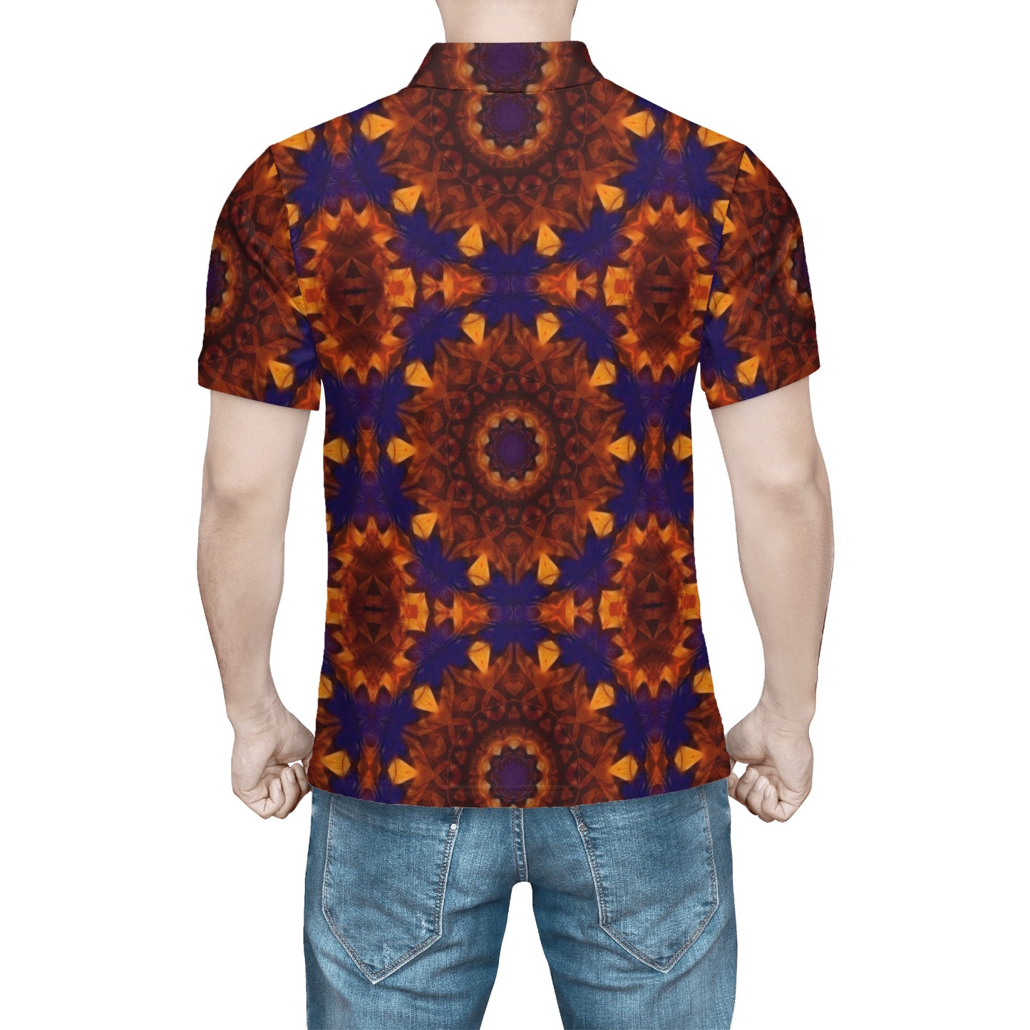 Blue Orange Kaleidoscope Mens All Over Print Polo Shirt