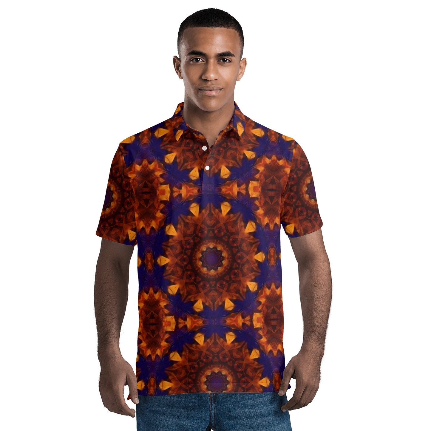 Blue Orange Kaleidoscope Mens All Over Print Polo Shirt