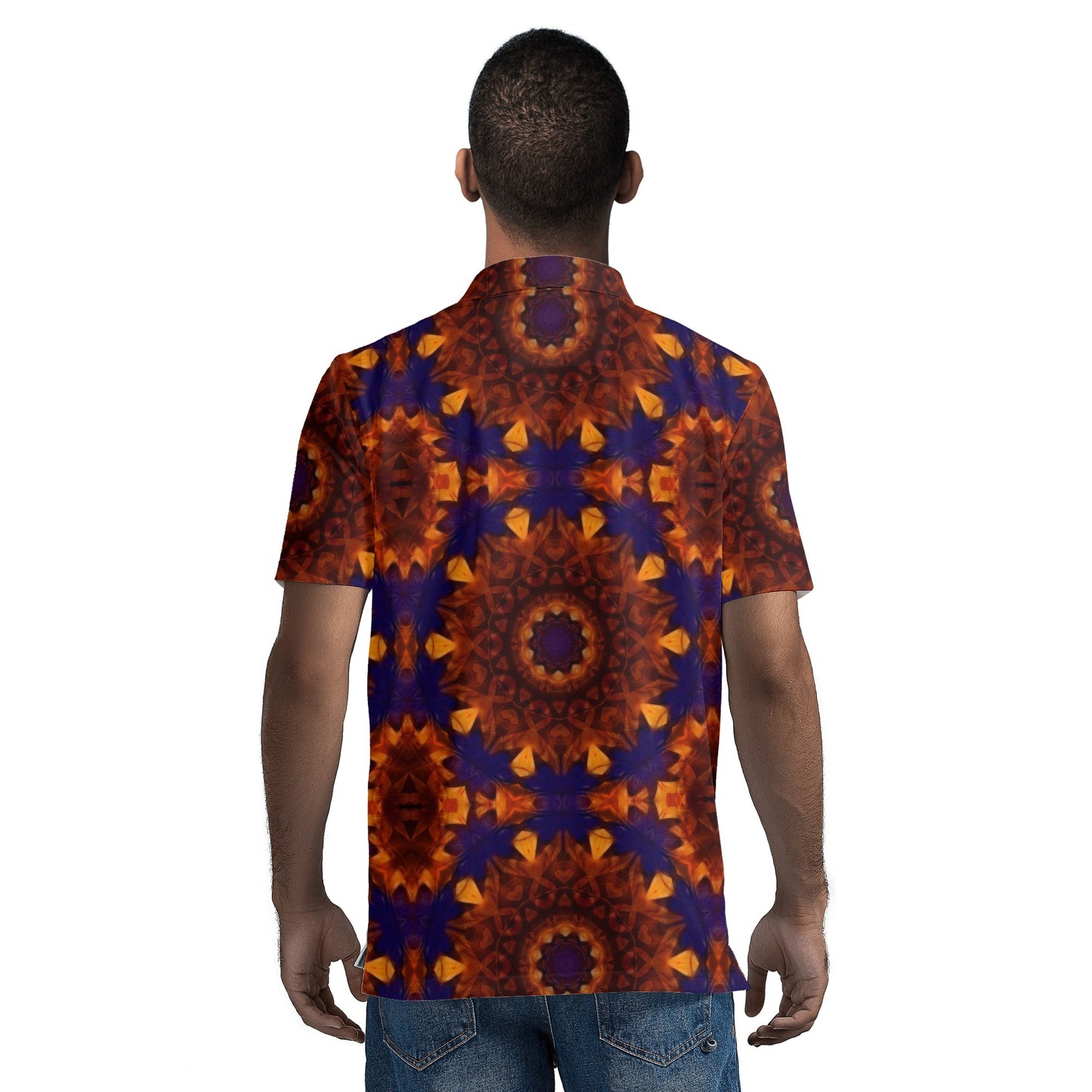 Blue Orange Kaleidoscope Mens All Over Print Polo Shirt