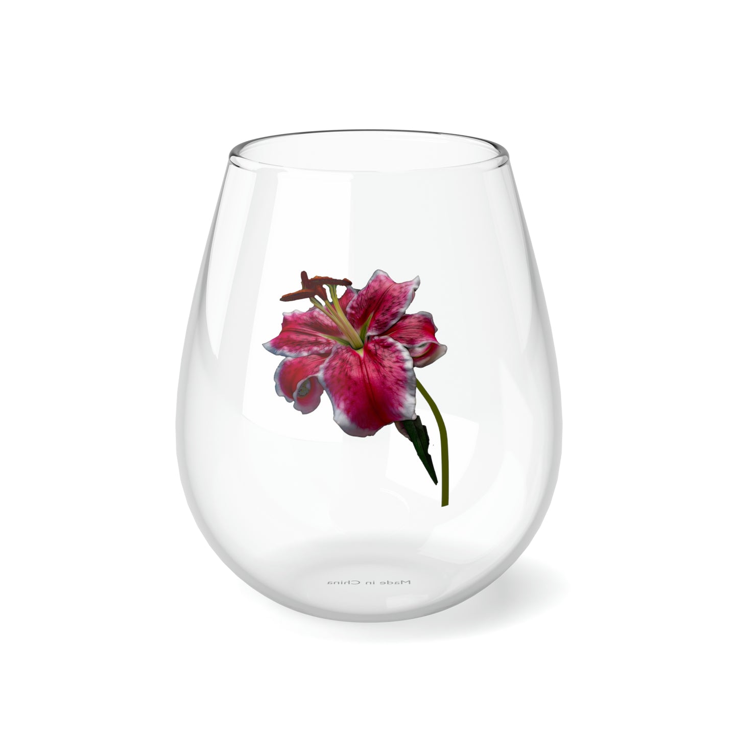 Pink and White Lily Stemless Wine Glass, 11.75oz