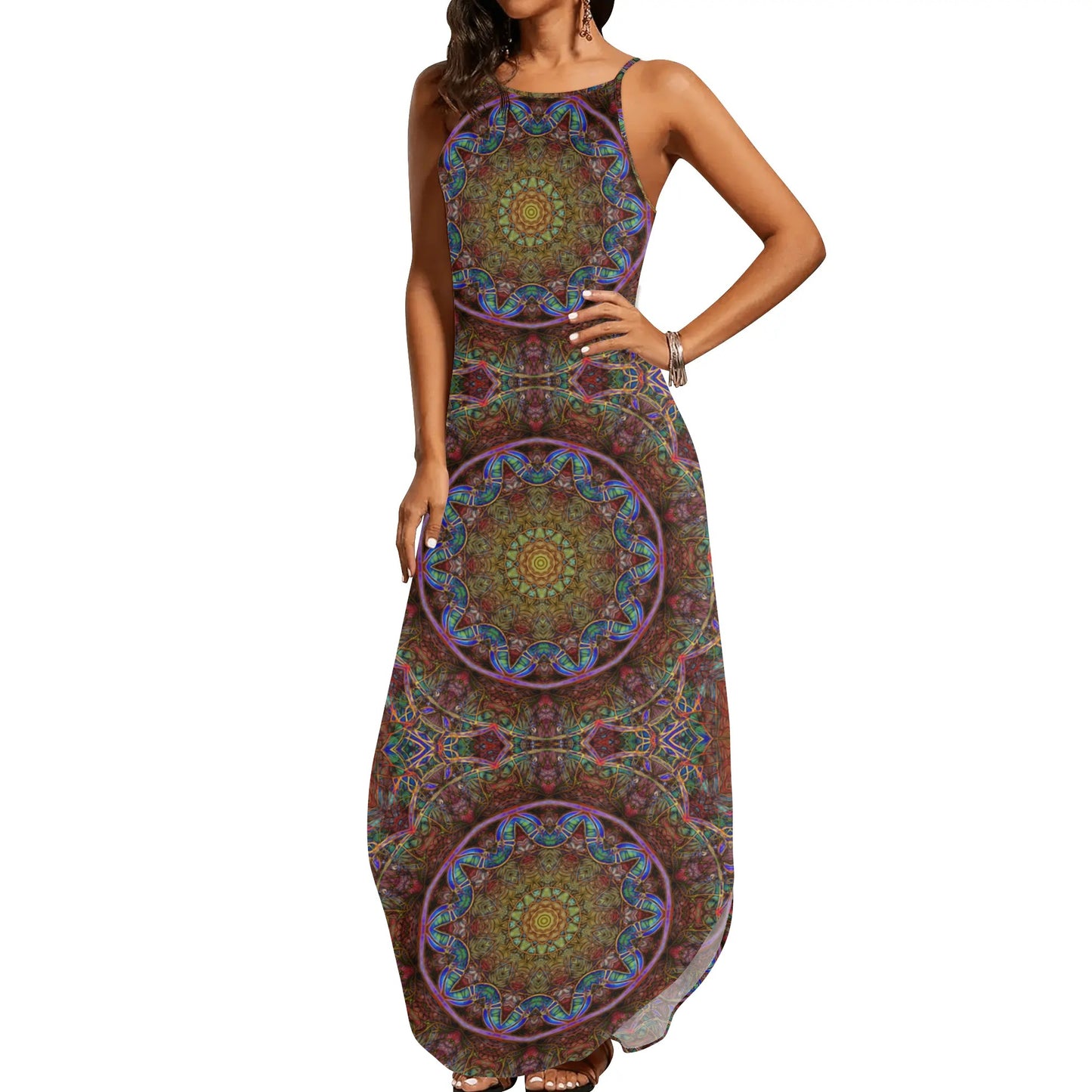 Blue and Pink Windy Kaleidoscope Womens Elegant Sleeveless Evening Dress