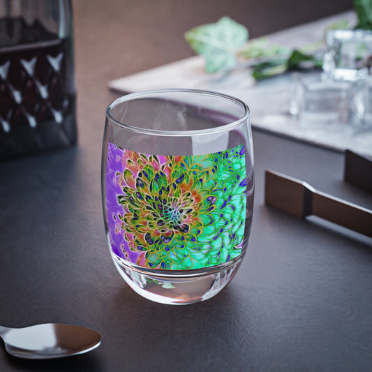 Abstract Peacock Chrysanthemum Whiskey Glass