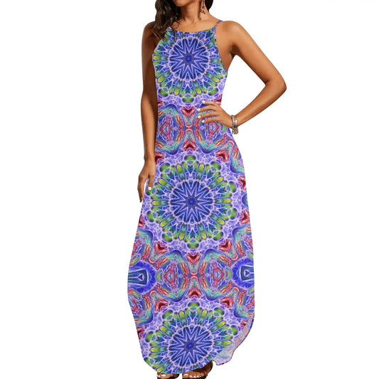 Blue Red Kaleidoscope Womens Elegant Sleeveless Evening Dress