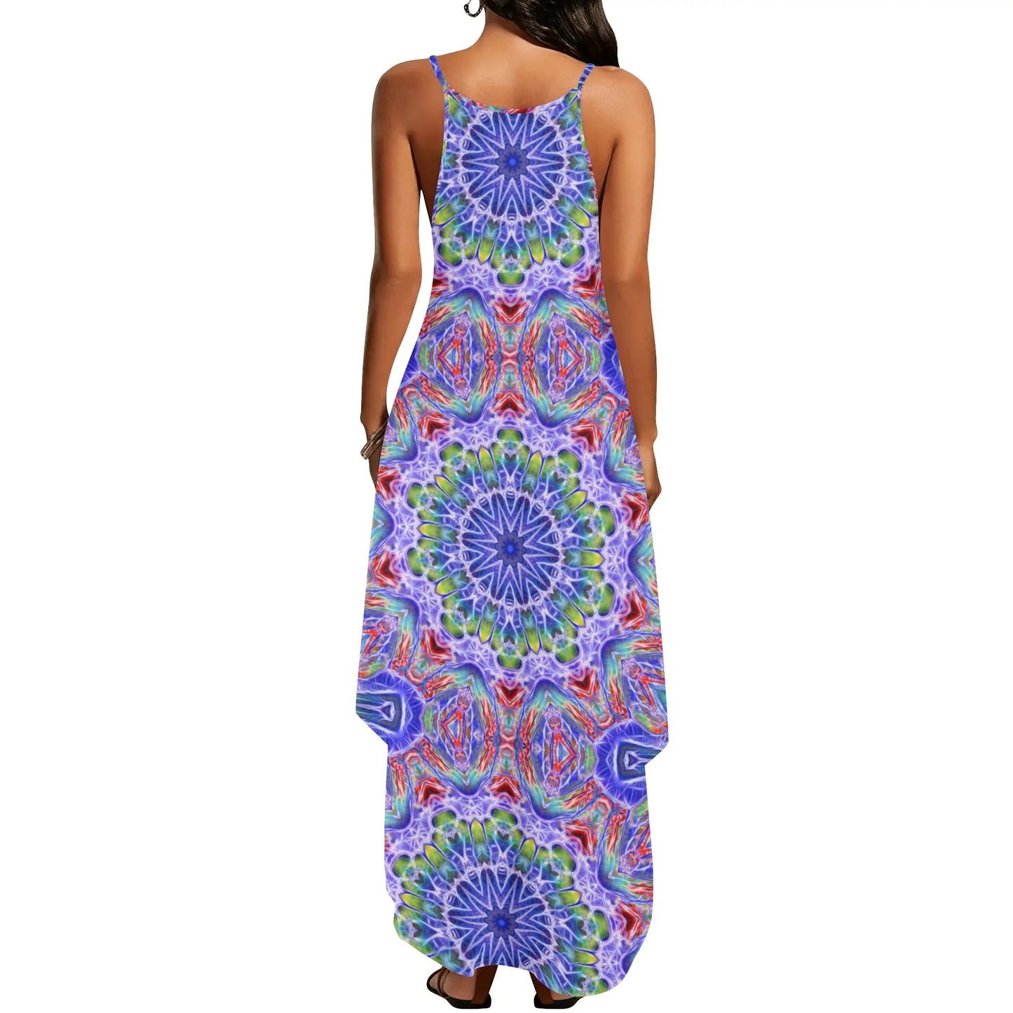 Blue Red Kaleidoscope Womens Elegant Sleeveless Evening Dress