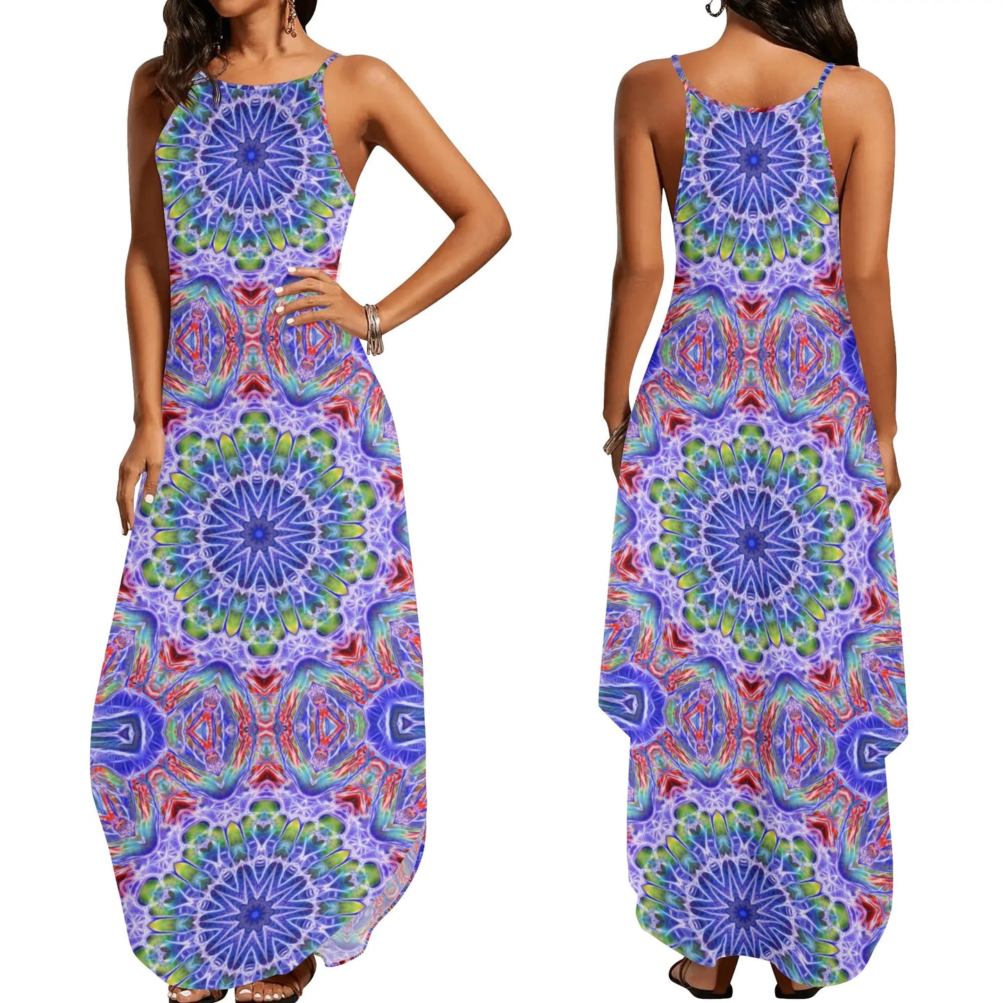 Blue Red Kaleidoscope Womens Elegant Sleeveless Evening Dress