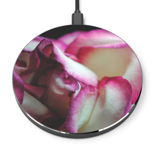 Pink Lined White Rose Wireless Charger