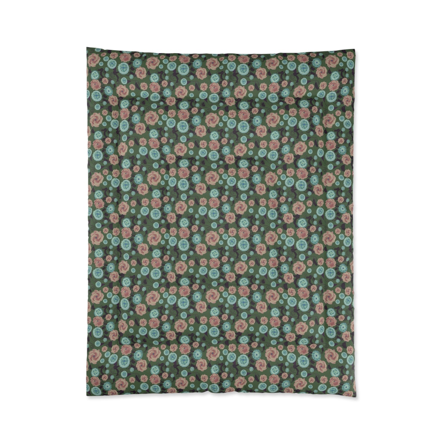 Earthy Peach and Turquoise Flower Pattern Comforter