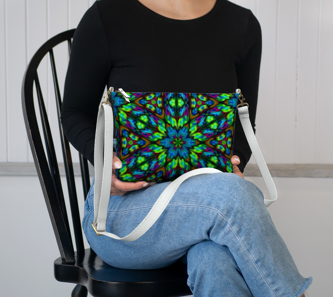 Green Blue Kaleidoscope Vegan Crossbody Purse