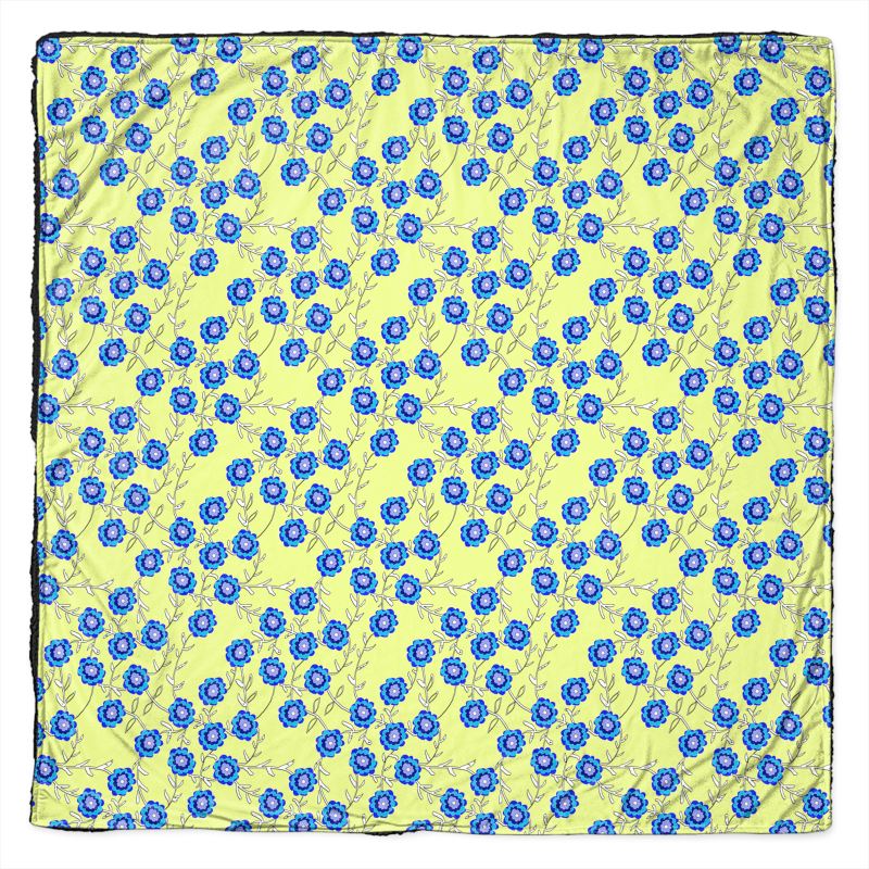 Blue Flowers On Yellow Throw