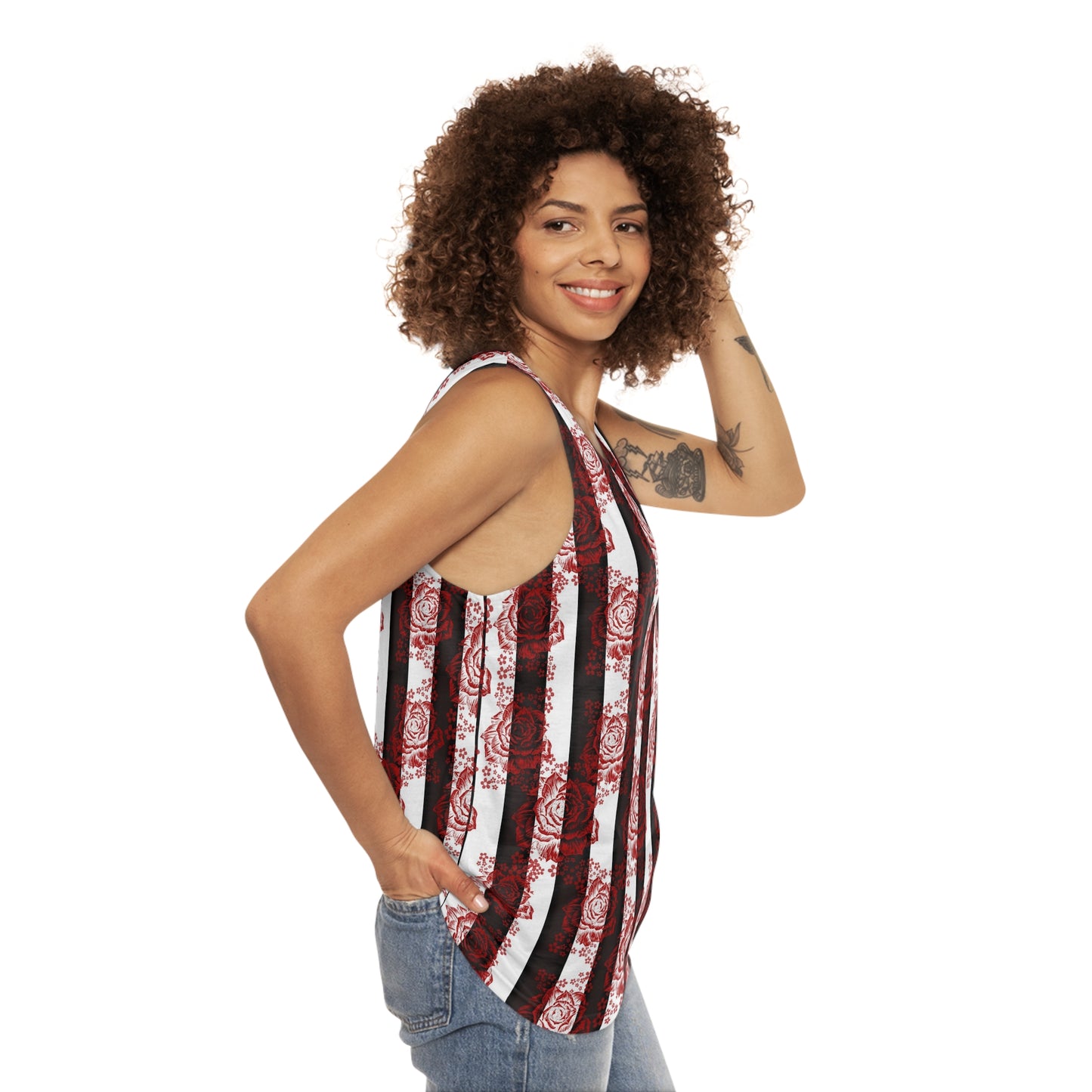 Stripes and Roses Unisex Tank Top (AOP)
