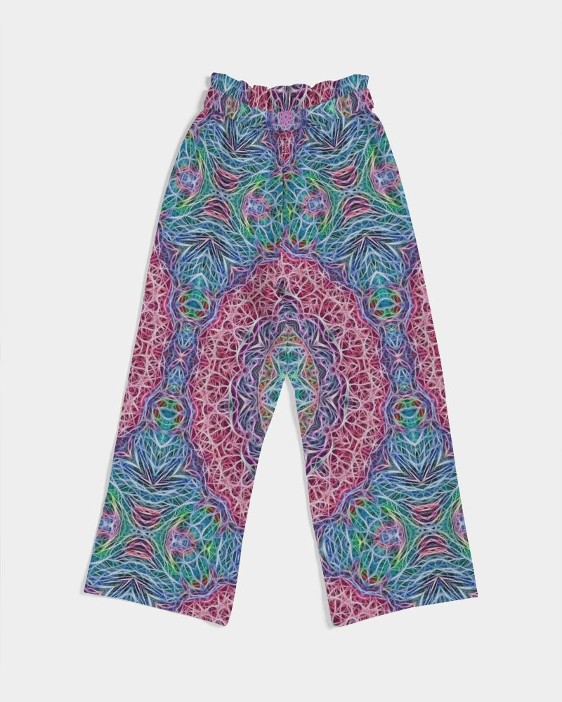 Blue Red Snowflake Kaleidoscope Women's All-Over Print High-Rise Wide Leg Pants