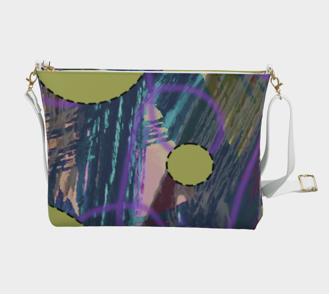 Blue Green Splatter Doodle Vegan Crossbody Purse