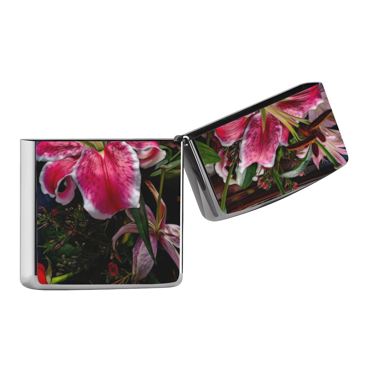 Metal Lighter Case Big Petaled Pink and White Lily