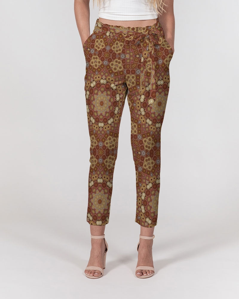 Checkered Star Geometry Women's All-Over Print Belted Tapered Pants