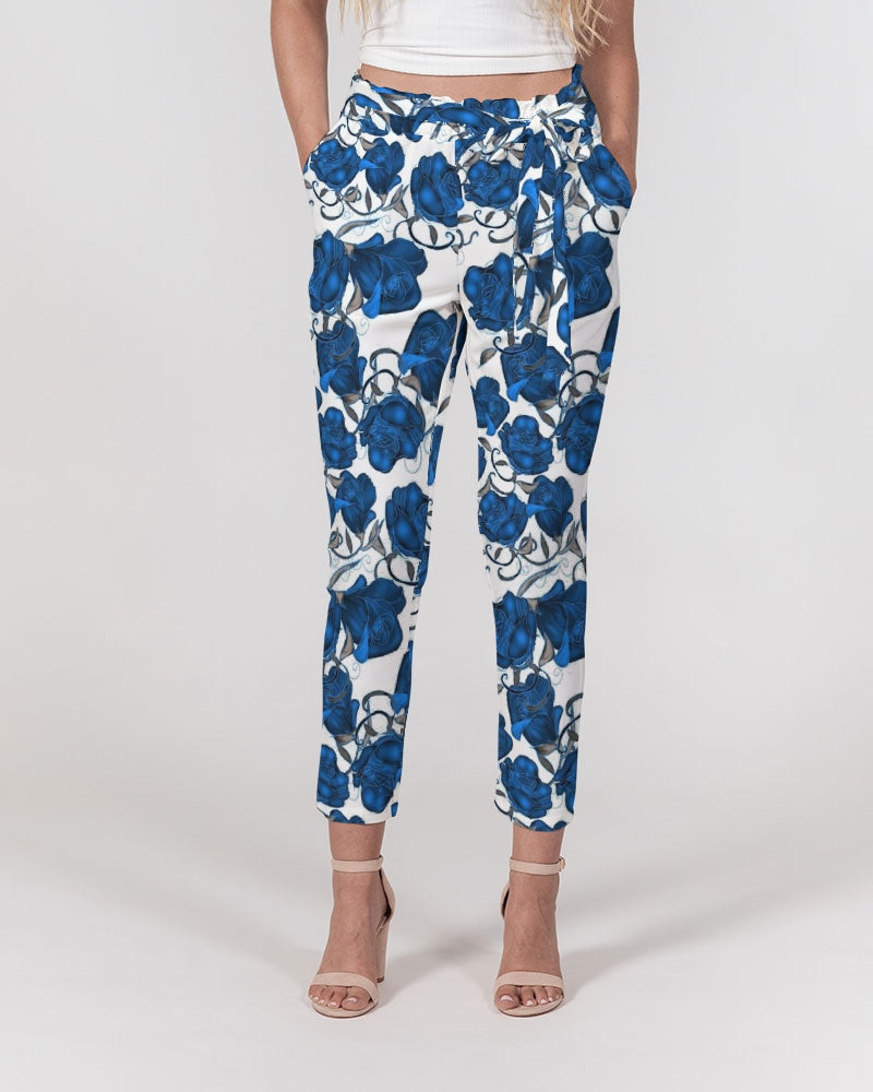 Blue Roses Women's All-Over Print Belted Tapered Pants