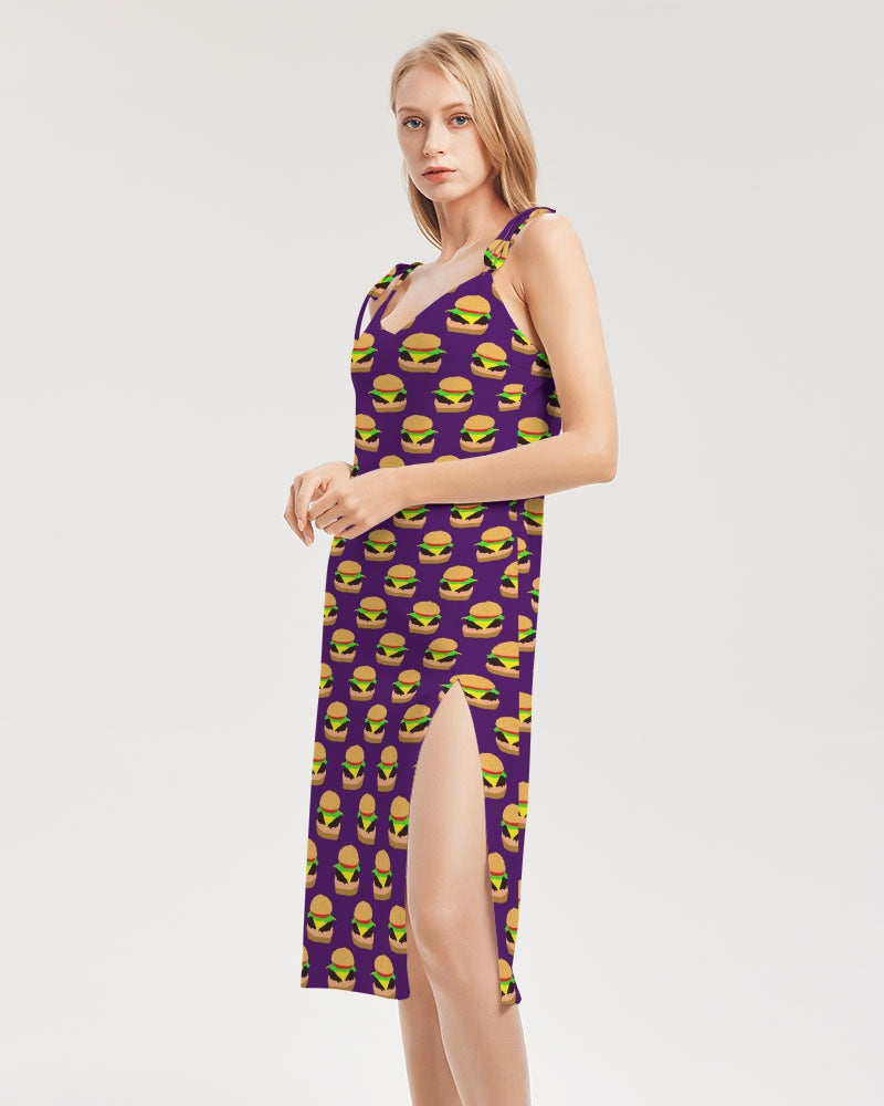 Cheeseburger Pattern Women's All-Over Print Tie Strap Split Dress