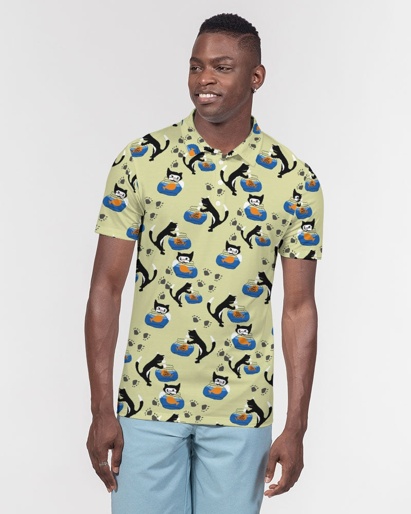 Cat and a Fishbowl Men's All-Over Print Slim Fit Short Sleeve Polo