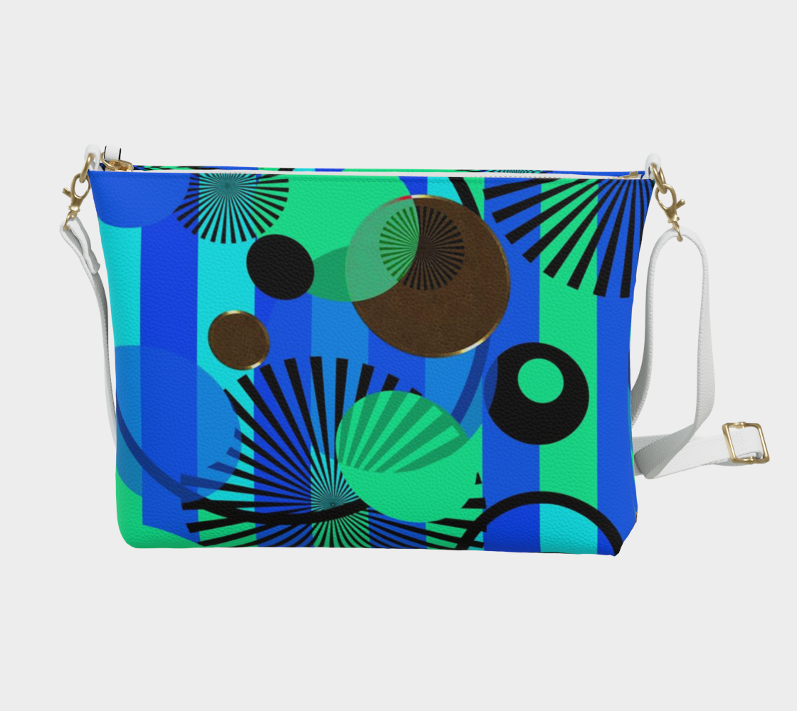 blue Green Stripes and Dots Vegan Crossbody Purse