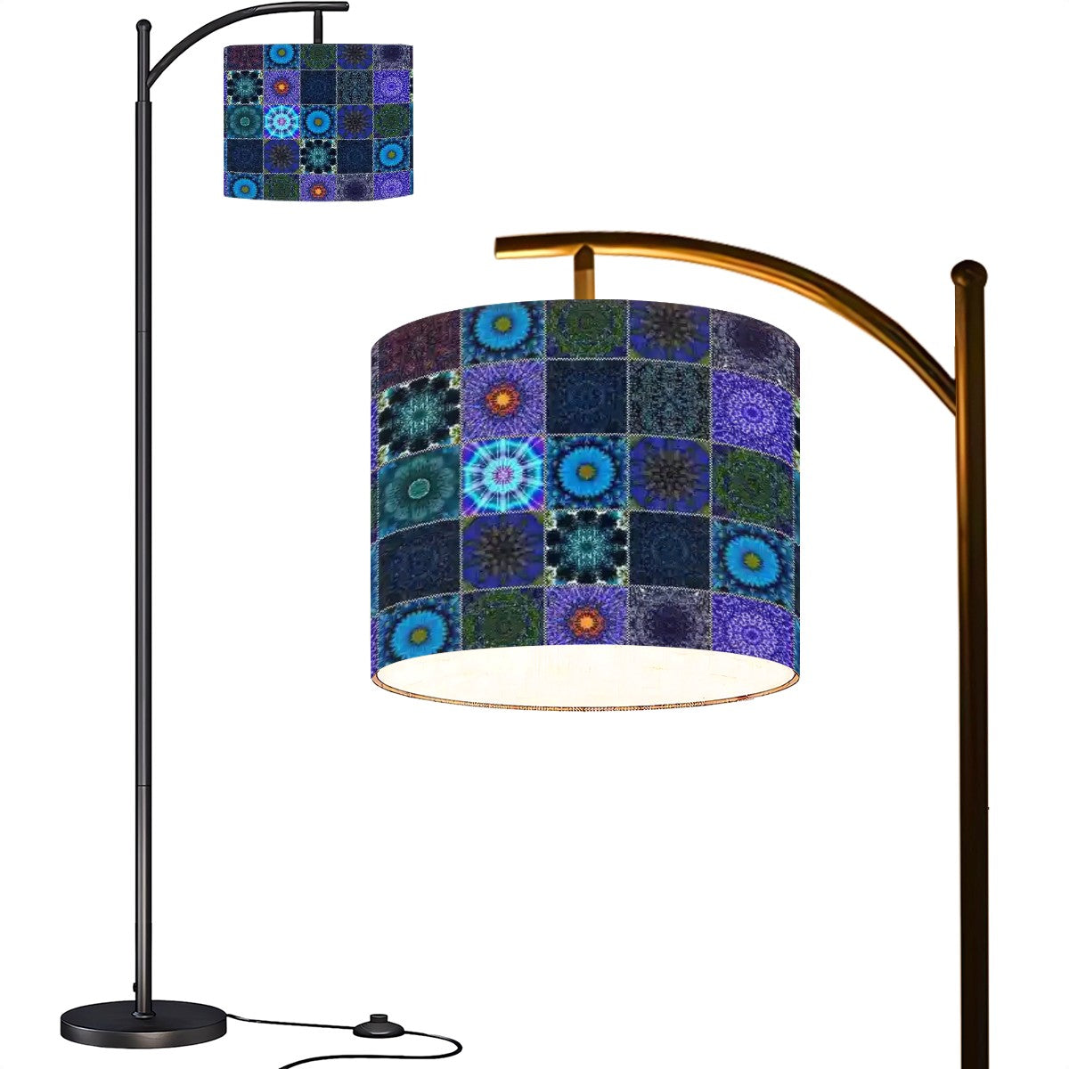 Arc Floor Lamp (Made in USA) Blue Crazy Quilt