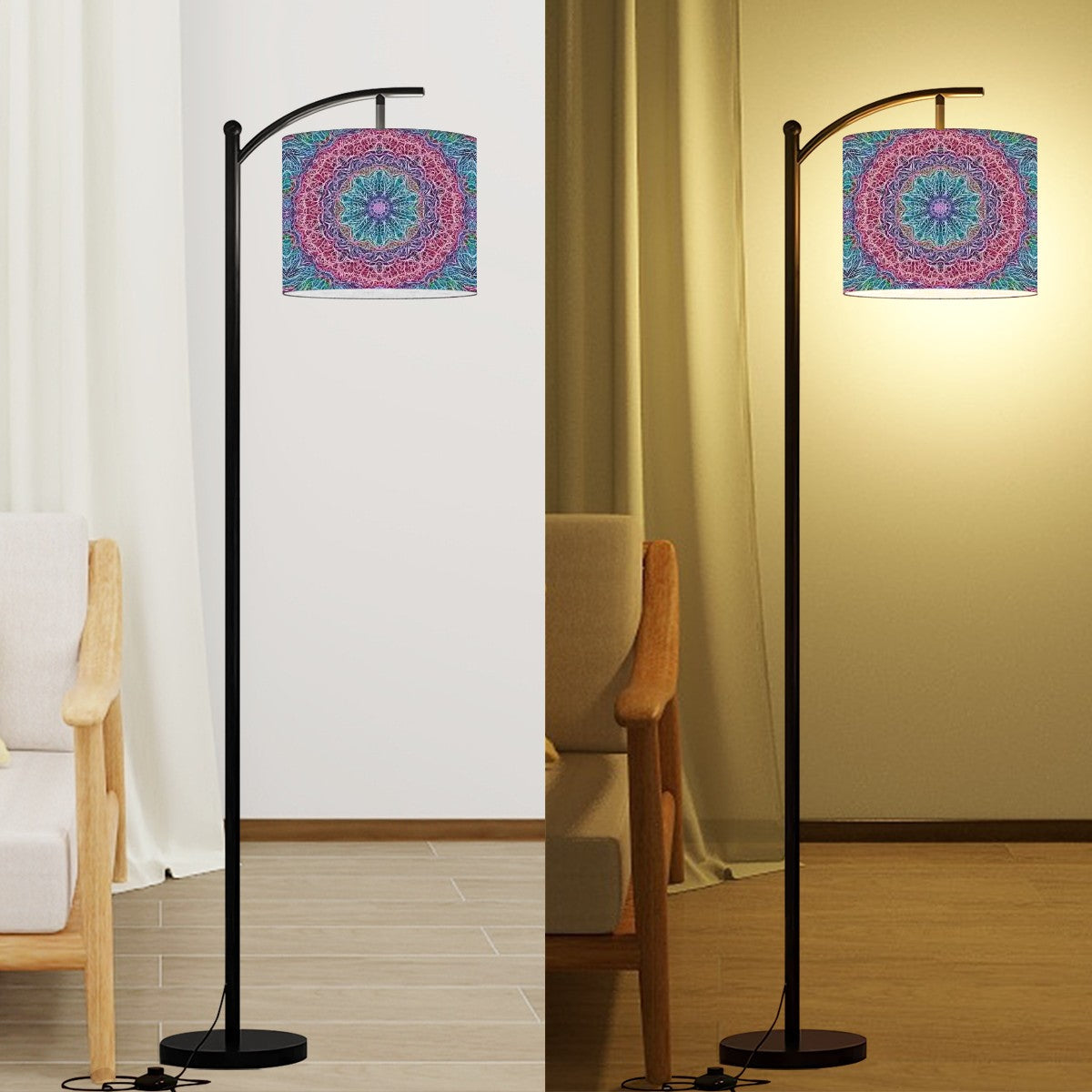 Arc Floor Lamp (Made in USA) Blue and Pink Kaleidoscope