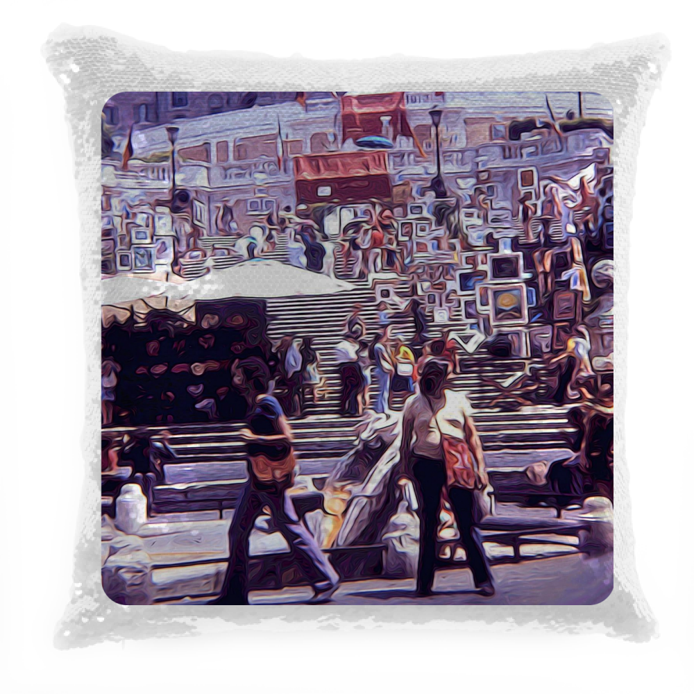 Cuscino Pailettes Art Market On The Steps Sequin Pillow