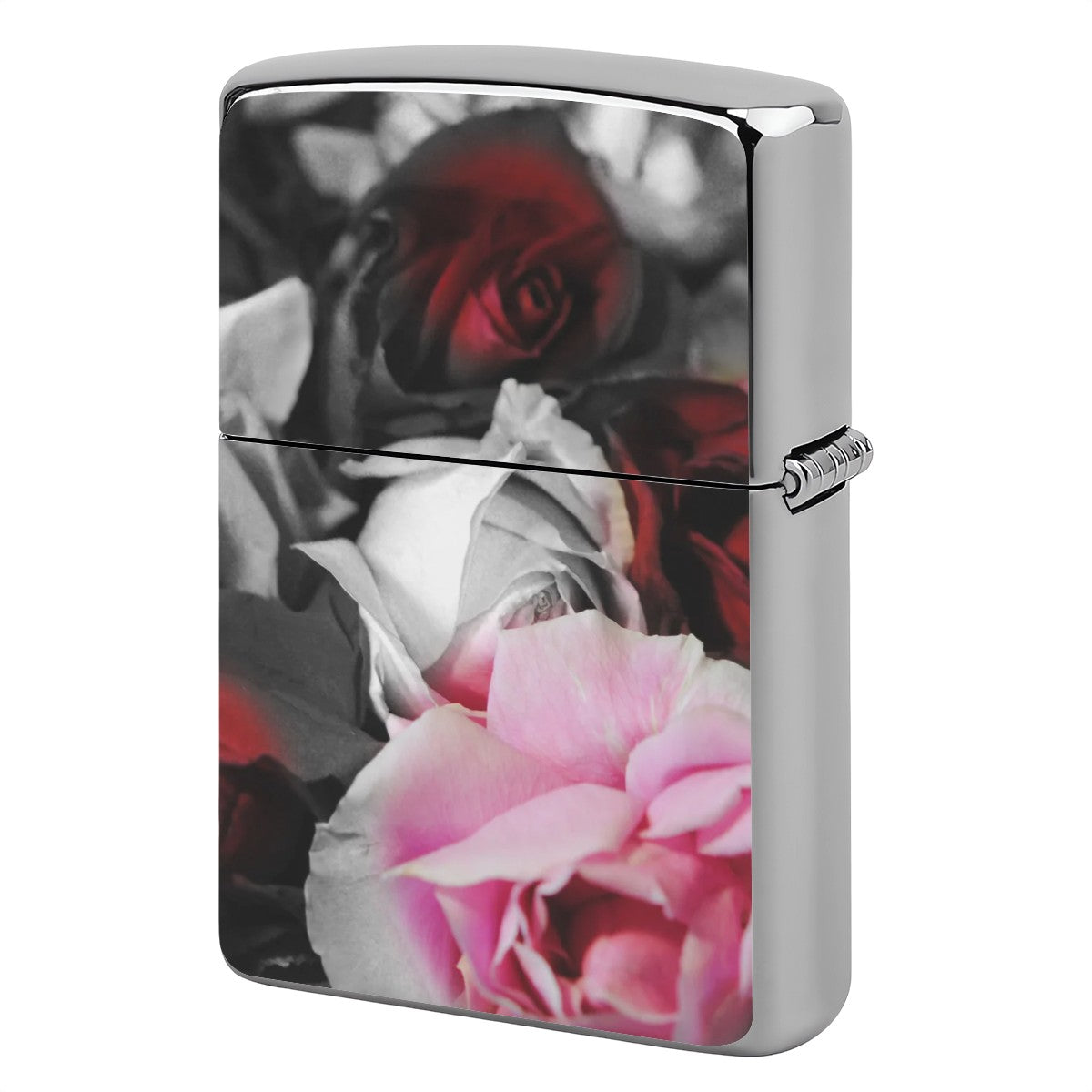 Metal Lighter Case Black and White Roses