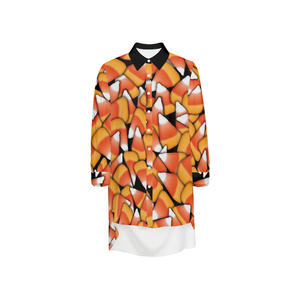 Candy Corn Women's High-Low Long-Sleeve Hem Shirt Silky-like Elegance