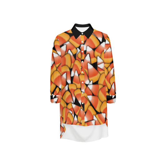 Candy Corn Women's High-Low Long-Sleeve Hem Shirt Silky-like Elegance