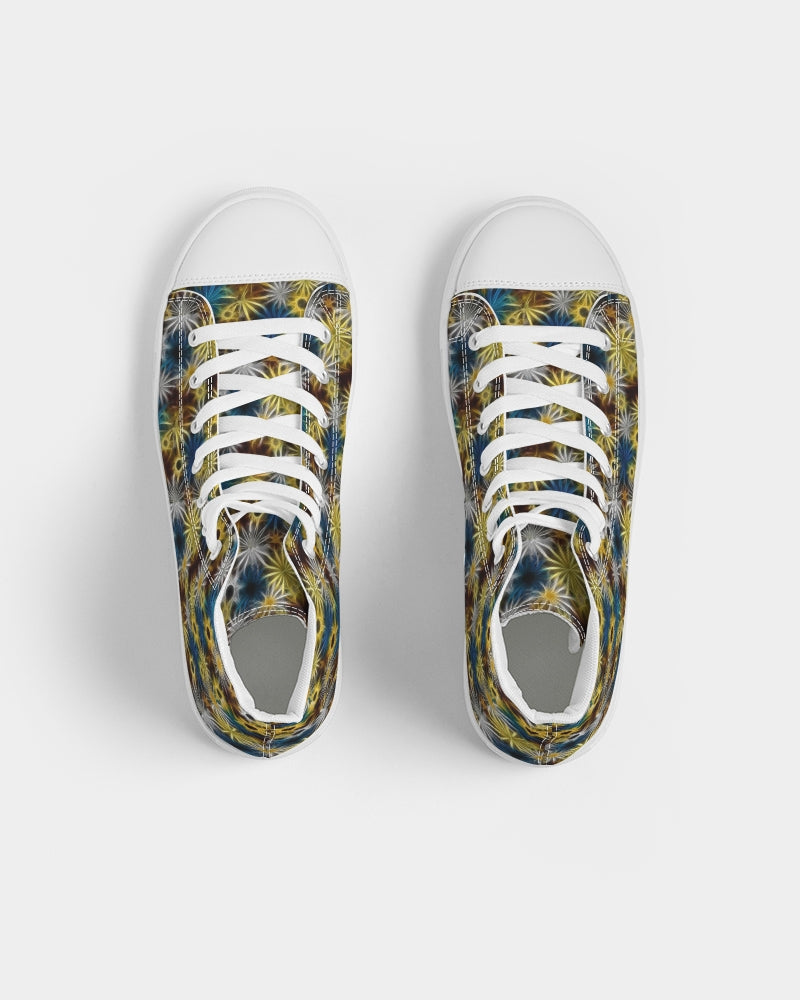 Blue and Yellow Glowing Daisies Women's Hightop Canvas Shoe