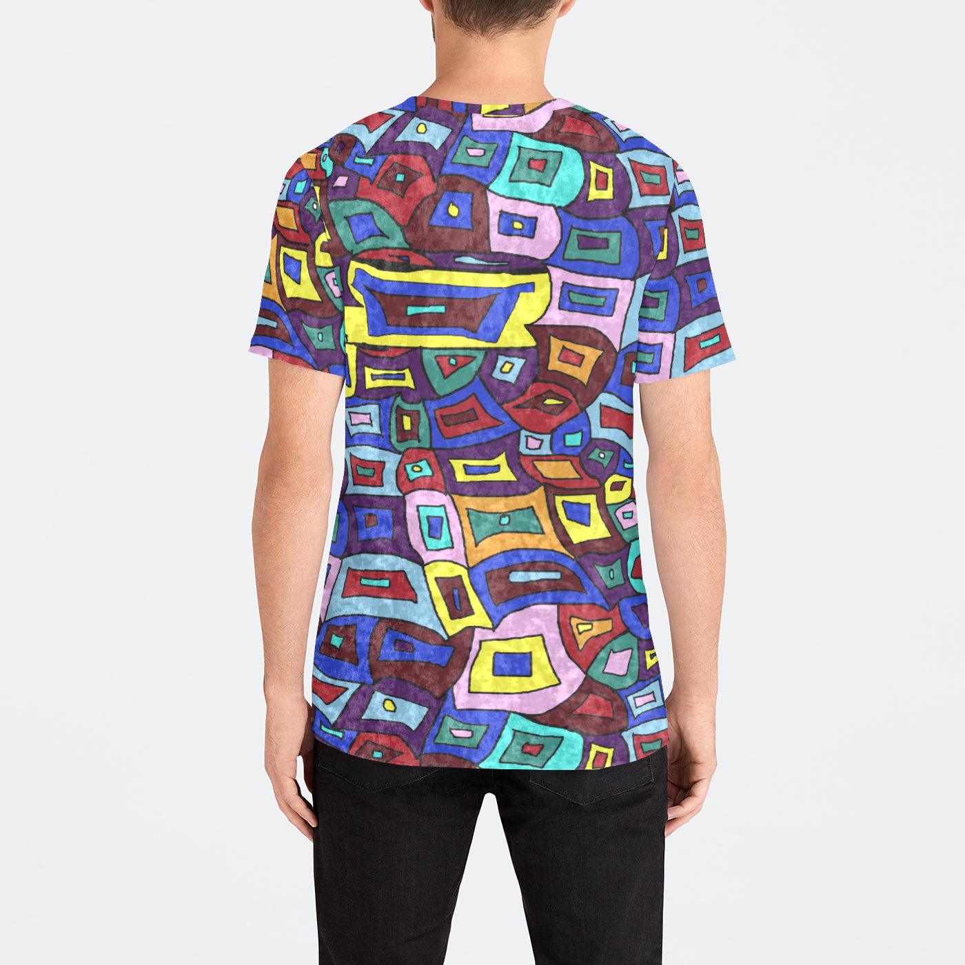 Wavy Square Pattern Mens Velvet Tee