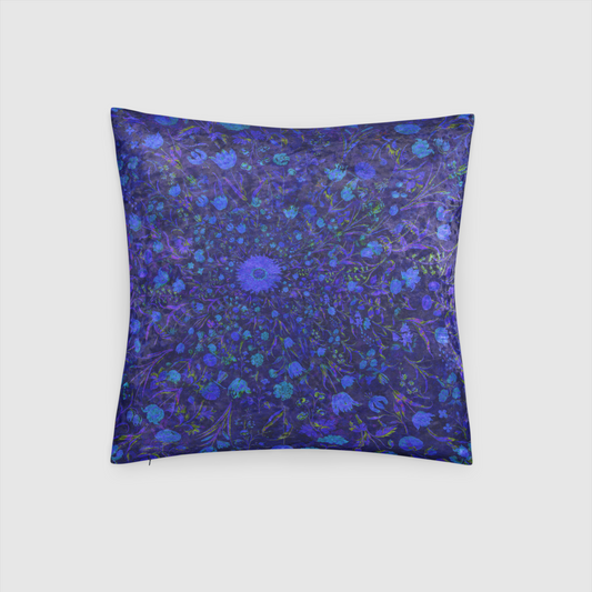 Blue Medieval Flowers Crushed Velvet Throw Pillow