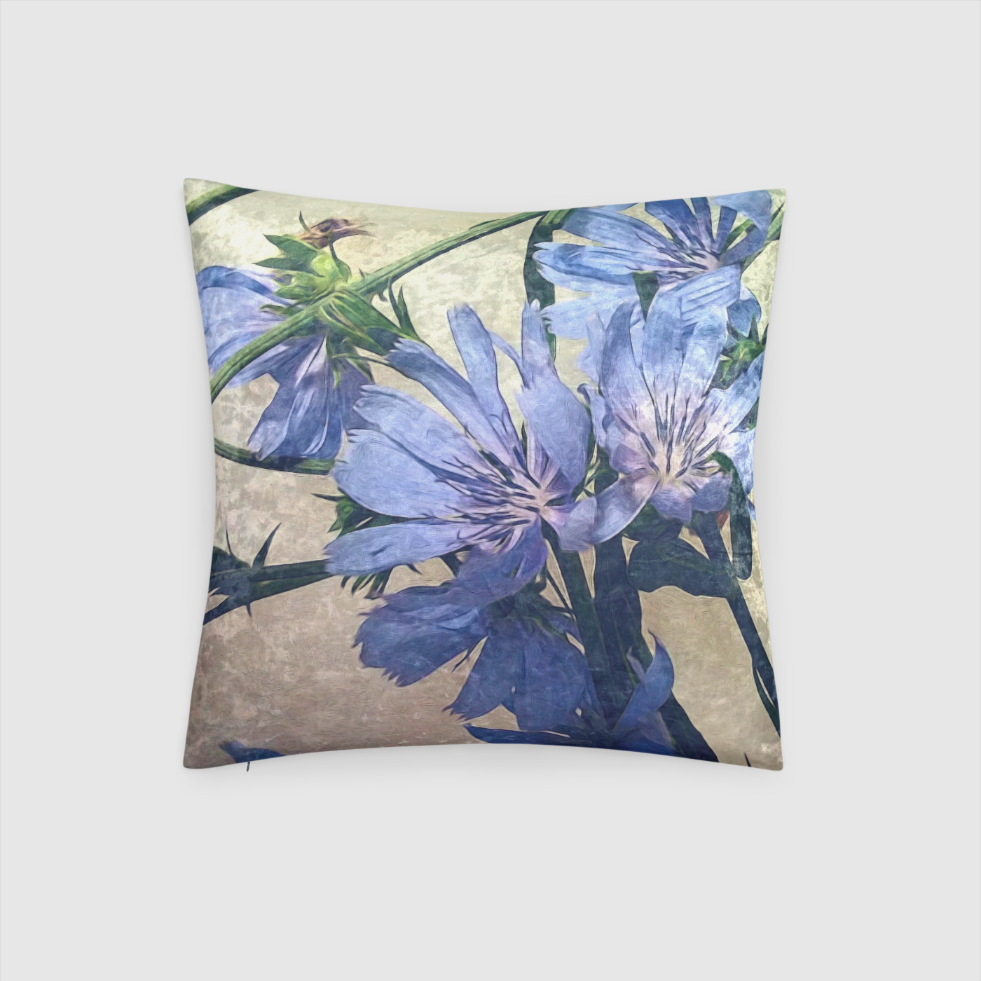 Blue Wildflowers Crushed Velvet Throw Pillow