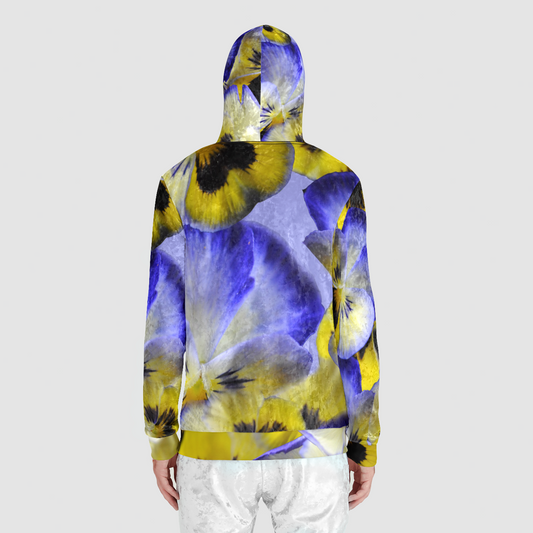 Blue and Yellow Pansies Unisex Zip Relaxed Velvet Hoodie