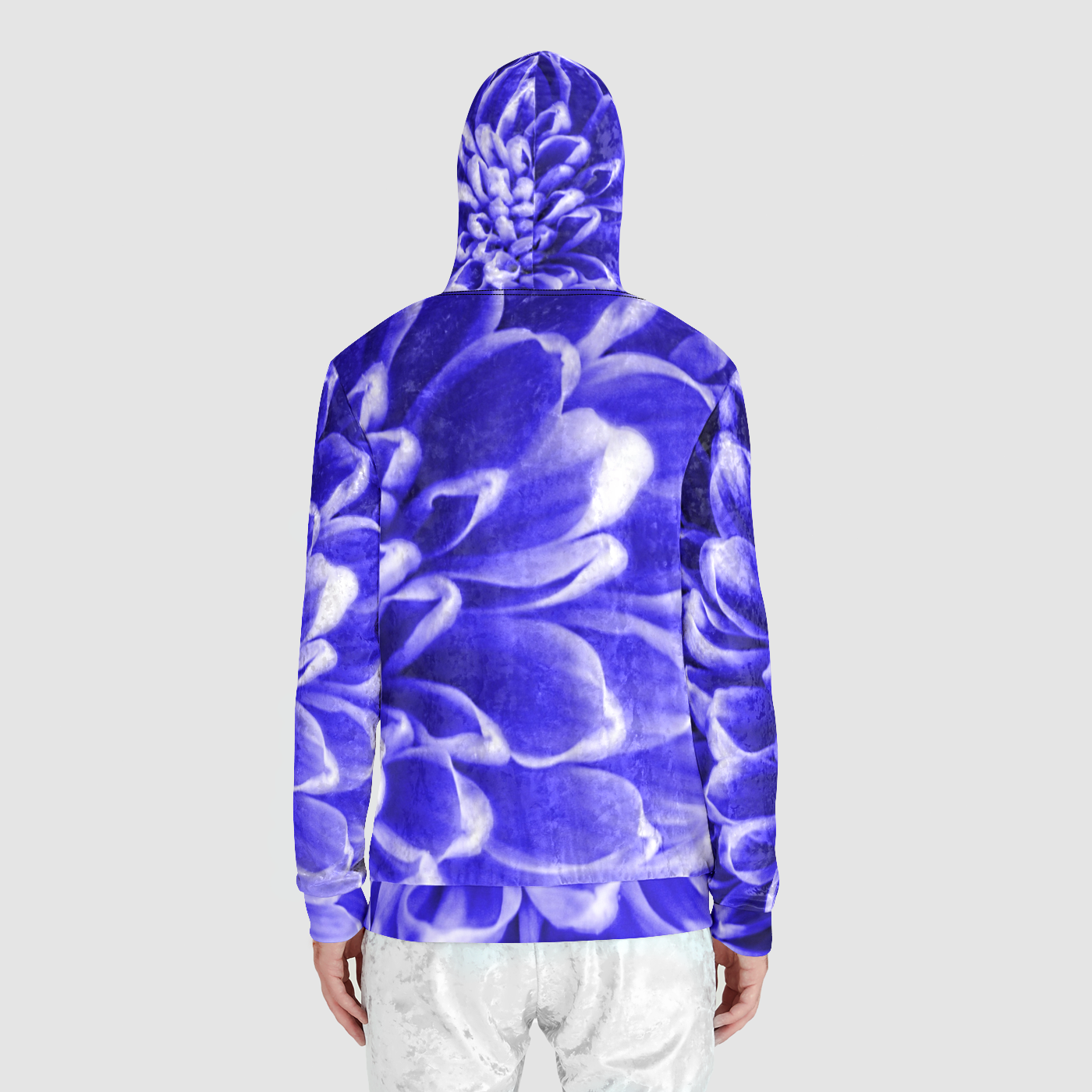 Blue Chrysanthemum Unisex Zip Relaxed Velvet Hoodie