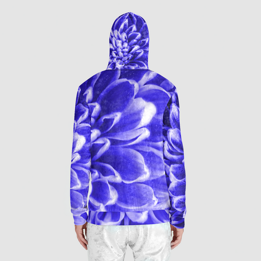 Blue Chrysanthemum Unisex Zip Relaxed Velvet Hoodie