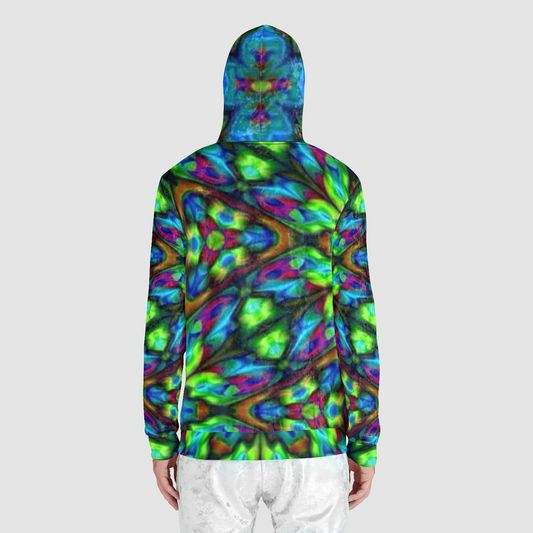 Blue Green Kaleidoscope Unisex Zip Relaxed Velvet Hoodie