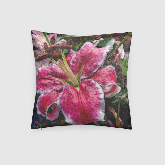 Big Petaled Pink White Lily Crushed Velvet Throw Pillow