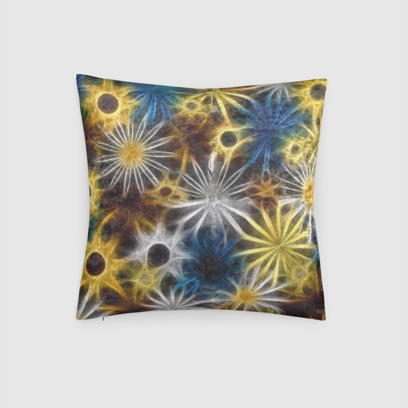 Blue and Yellow Glowing Daisy Crushed Velvet Throw Pillow