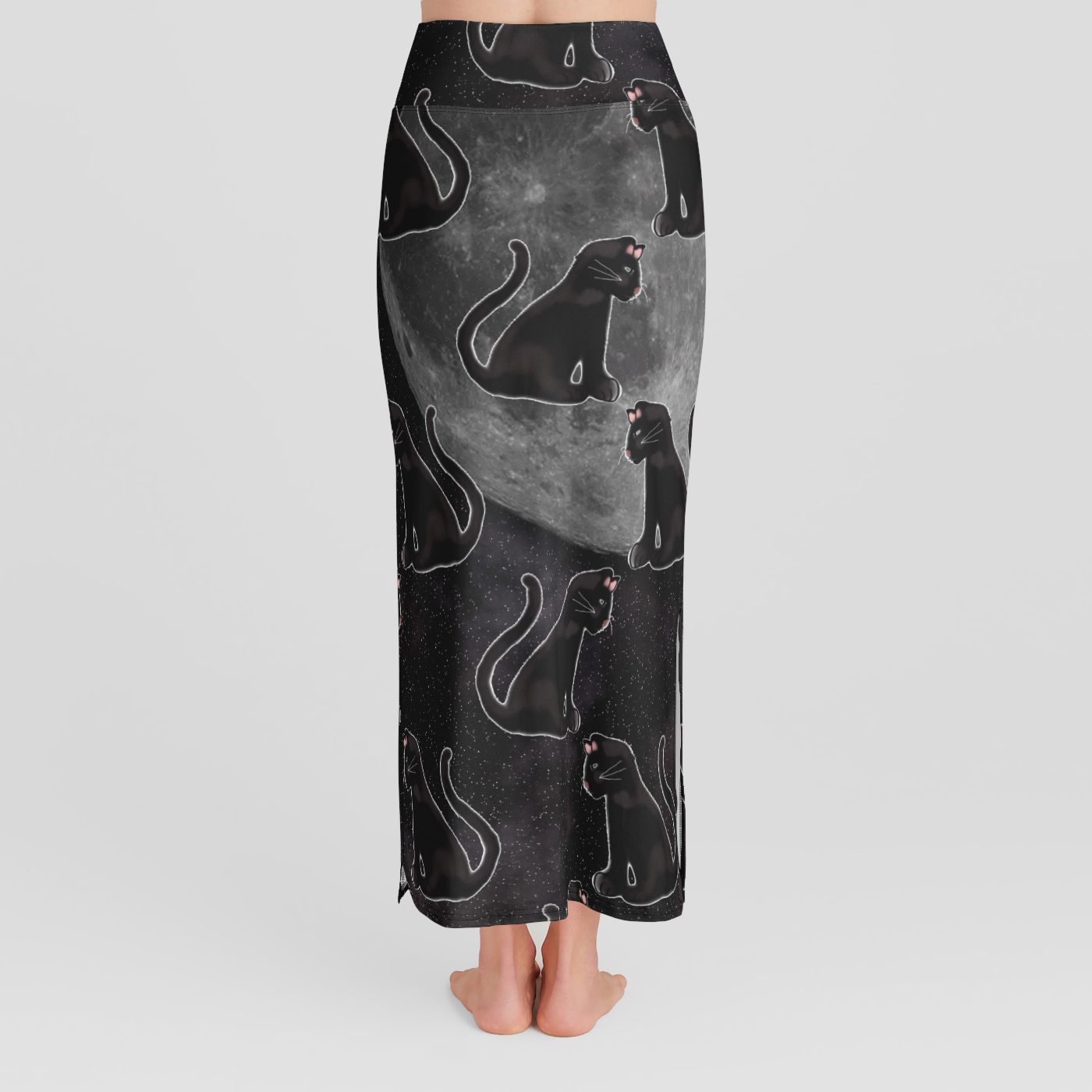 Black Cats Full Moon High Waist Skirt